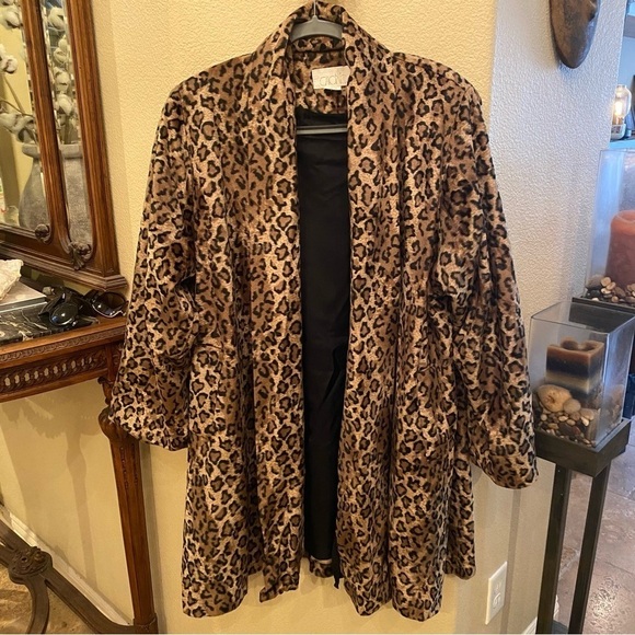 Vintage CACHE Women Leopard Print Open Long Artsy Jacket Coat Size One Size - Picture 1 of 7